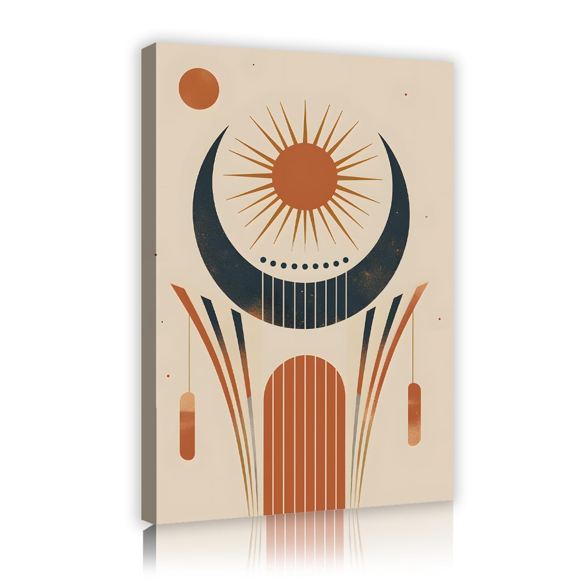 Via Vela Fbh01 Mid Century Boho Canvas Wall Art Abstract Geometric Sun Moon Painting Terracotta Arch Line Mystic Celestial Picture Graphic Poster For Lounge Staircase Office Decor 70X110cm