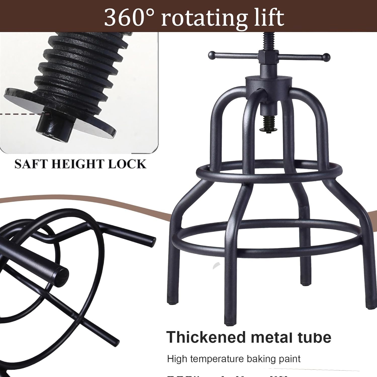 Industrial Bar Stools with Metal Backrest, Set of 2 Kitchen Counter Stool, Rustic Shop Chair, Farmhouse Swivel Coffee Stool,20-27inch Height Adjustable