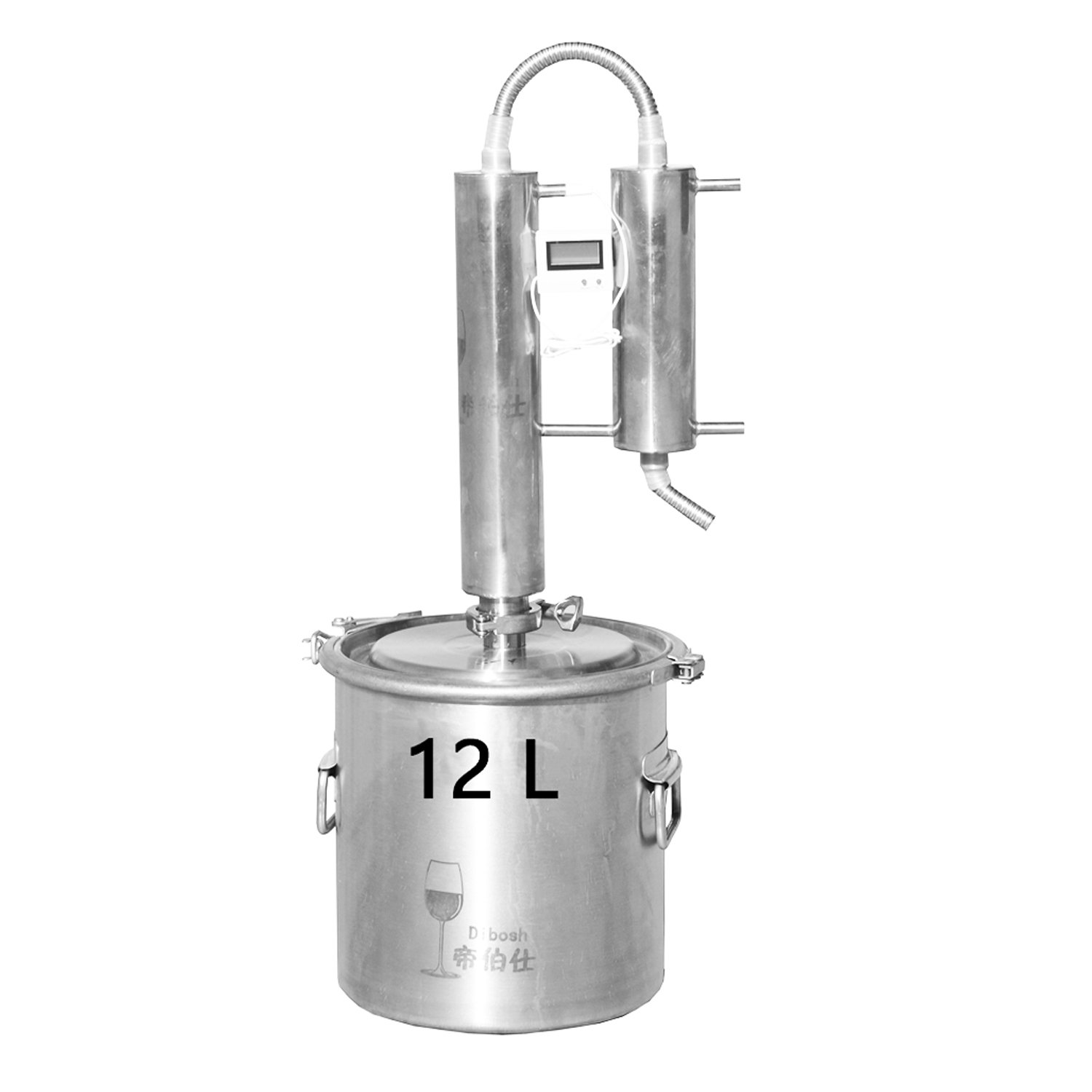 12 ~ 35 L hogar bricolaje Destilador Moonshine todavía inoxidable rosa aceite de agua Destilación Brew Kits Digital termómetro (12L, 304 inoxidable)