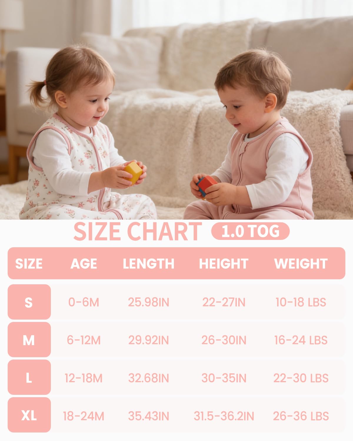 JiAmy Gigoteuse bébé Ete 0,5 1,0 1,5 Tog, Gigoteuse bebe de Coton Fille Garcon, Turbulette Ete, Chaud et Doux 0-24 Mois