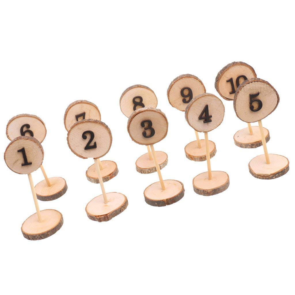 1-10 Numeri di Tavolo in Legno Rustico Fette Stick Base Sedili Carte Decor Decorazioni per Feste di Matrimonio retrò