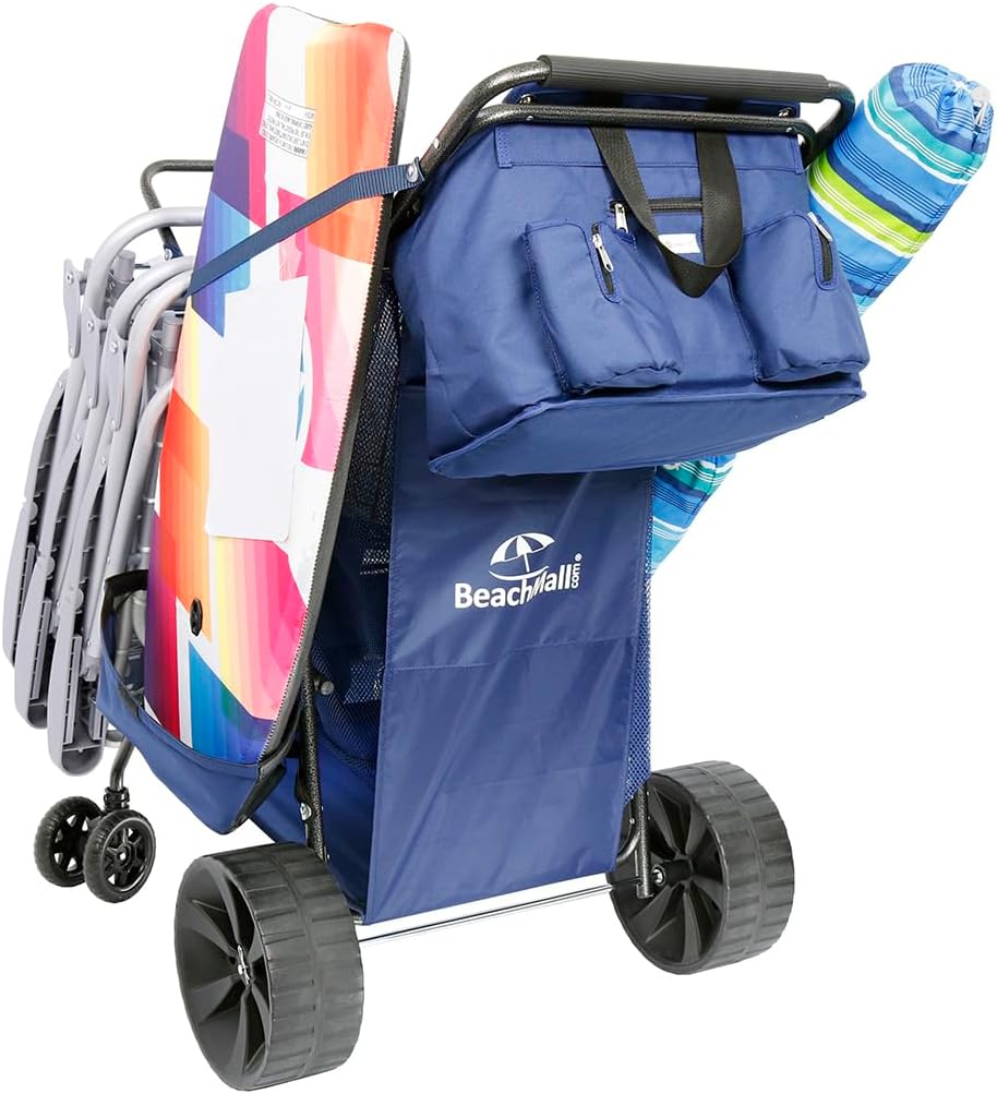 Ultimate Buggy Beach Cart with Big Wheels for Sand, Wide Wheel Wagon with Insulated Cooler Bag, Body Board and Umbrella Holder, 100 lbs Capacity