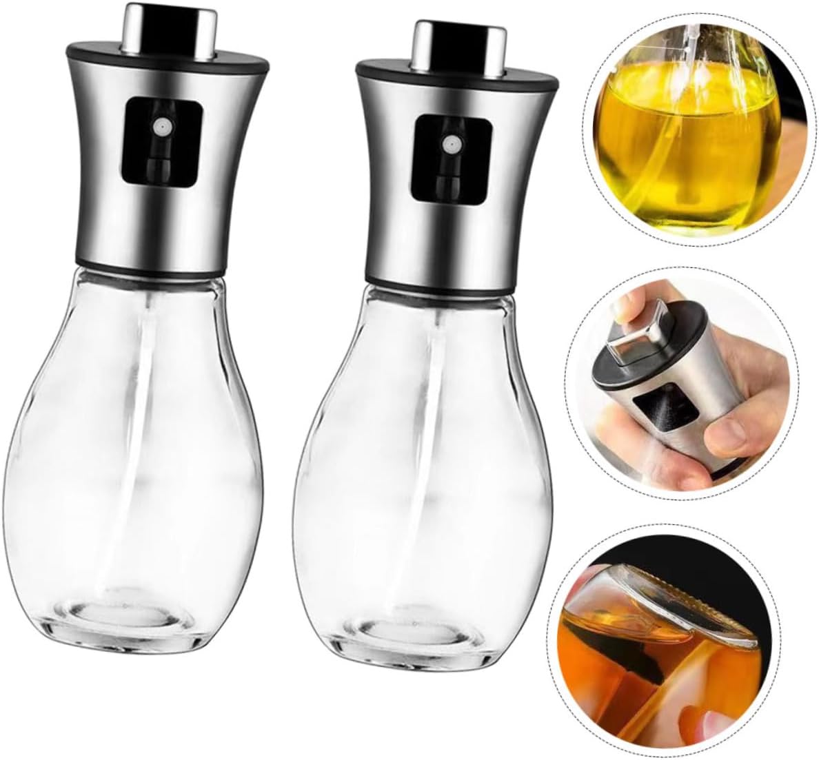 2pcs Oil Sprayer Bottle Stainless Steel Glass Oil Dispenser for Cooking Soy Sauce Mister