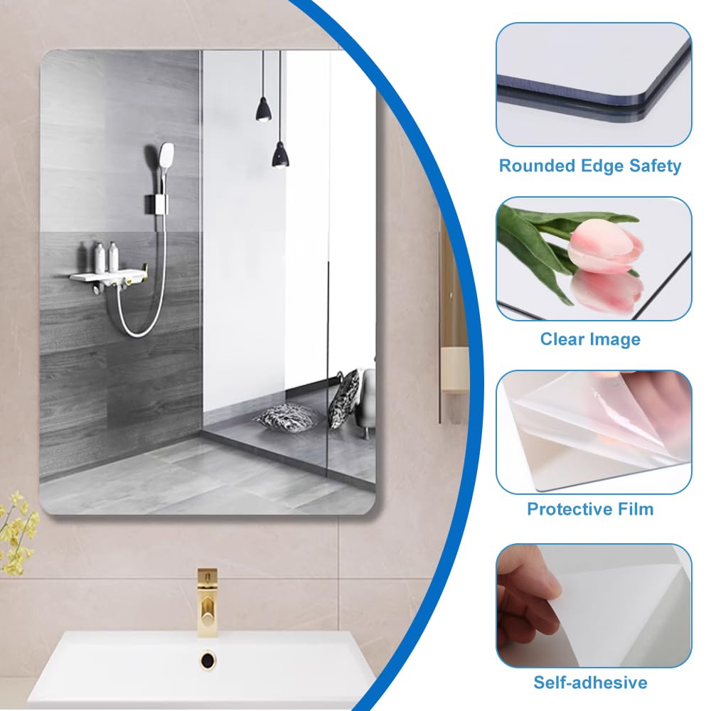 Lot 4 Miroirs Acrylique Adhésifs 20x25 Cm – Miroirs Muraux Flexibles Sans Cassure, Autocollants Décoratifs Pour Porte, Salle De Bain, Chambre, Idéal Agrandir Espace