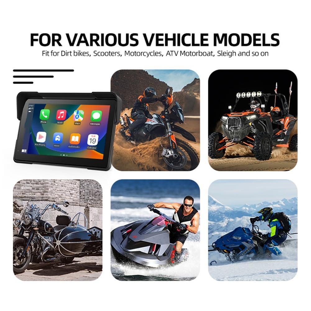 Écran de Navigation Moto Portable 7 Pouces Étanche Bluetooth sans Carplay Android Auto MP5 Lecteur
