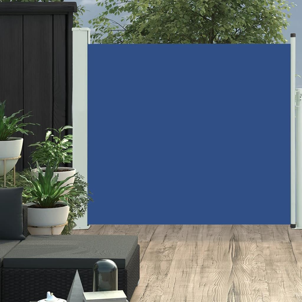 Tenda Laterale Estensibile per Esterni, 100x300 cm Blu, Tessuto Poliestere UV e Struttura Ferro, Frangivista Balcone e Separe da Giardino, Retrazione Automatica