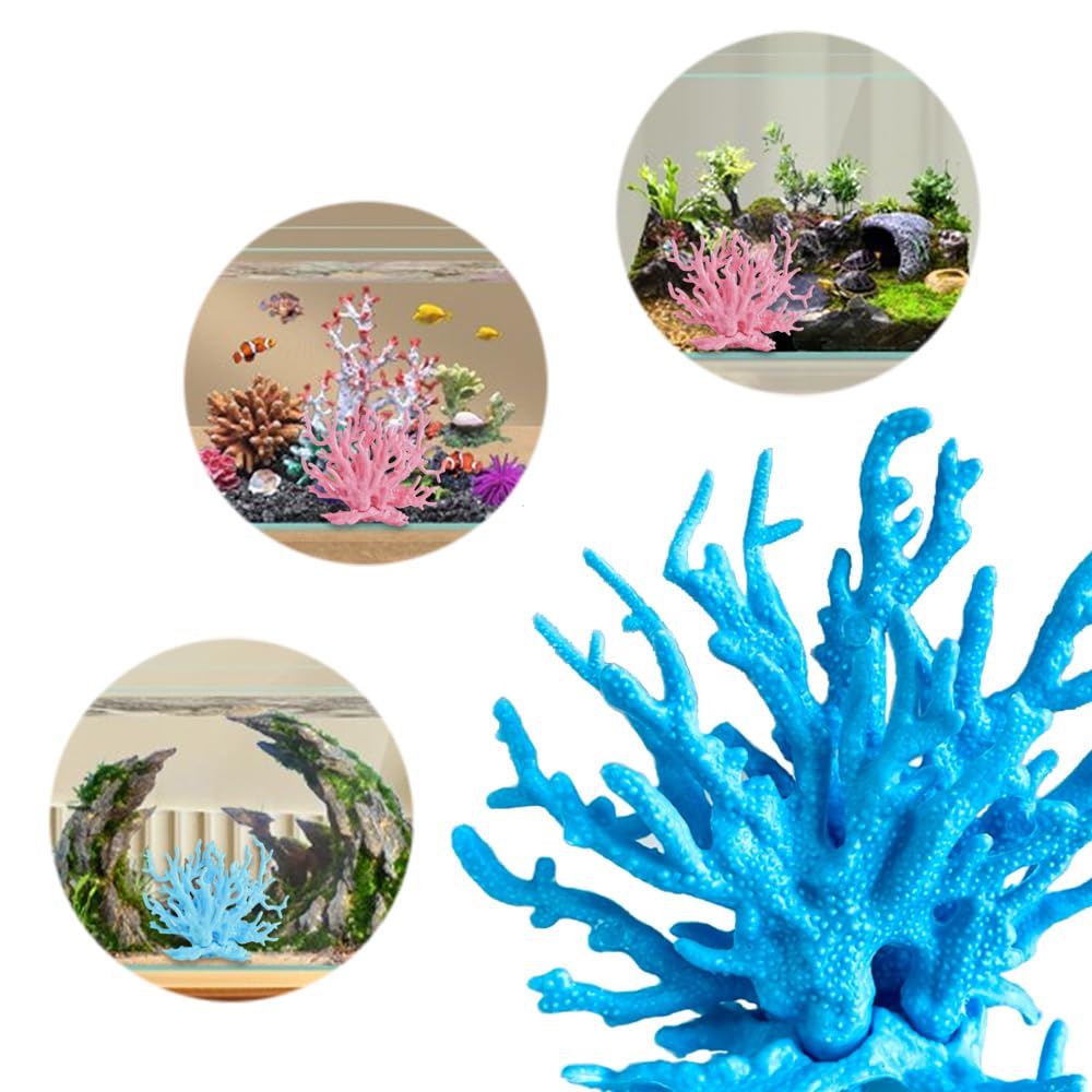 Corail Artificiel Aquarium Décoration 2 Pièces Décorations Artificielles en Corail en Plastique Simulation de Plantes D'aquarium Plante Aquarium pour sous-Marines Fish Tank Décor(Bleu,Rose)