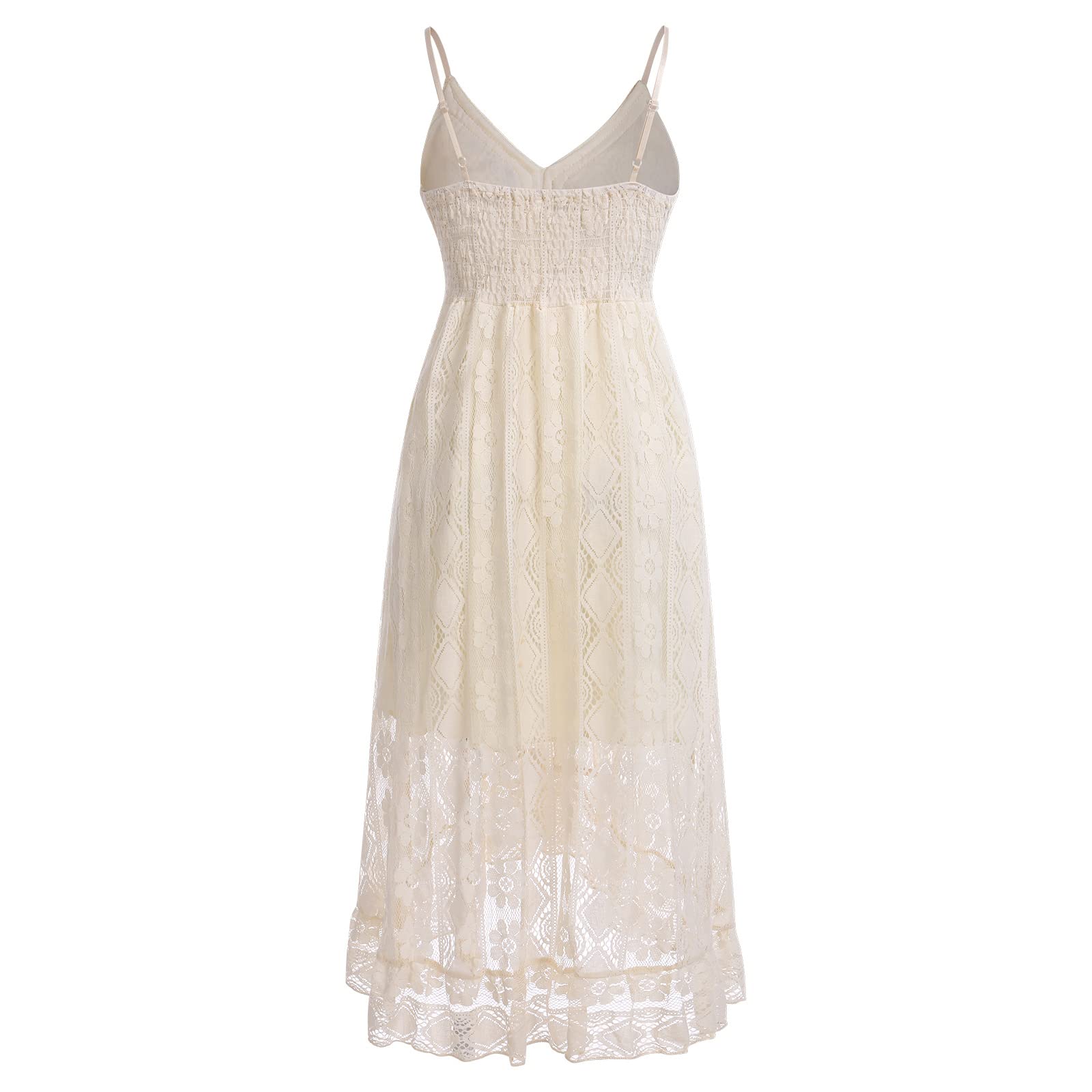 IMEKIS Abito estivo da donna, senza maniche, con scollo a V, in pizzo, bikini copertina, elegante, per feste, matrimoni, feste, con volant, lungo, maxi abito a tunica