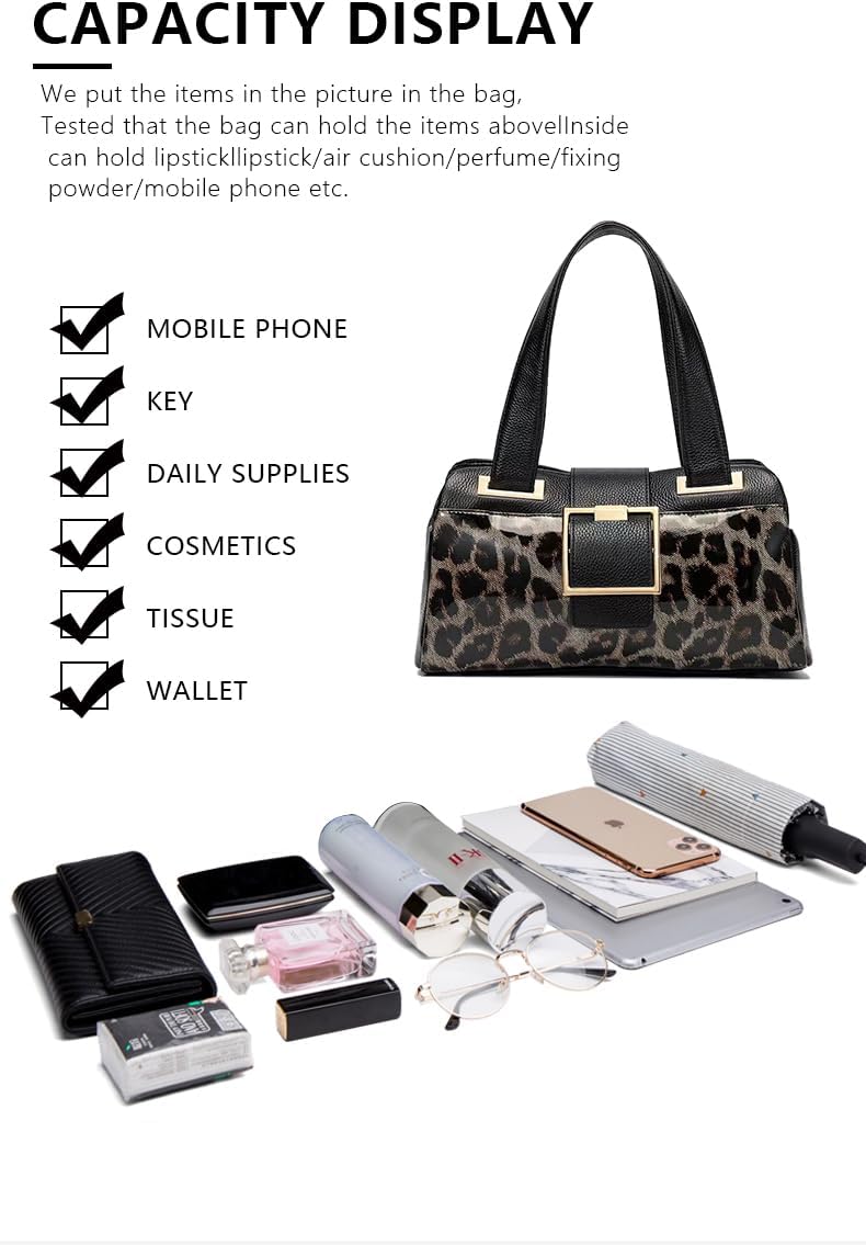 Leopard print Genuine leather square handbag Underarm large capacity single shoulder cowhide women's pillow bag 2025 Light Storage - Image 9