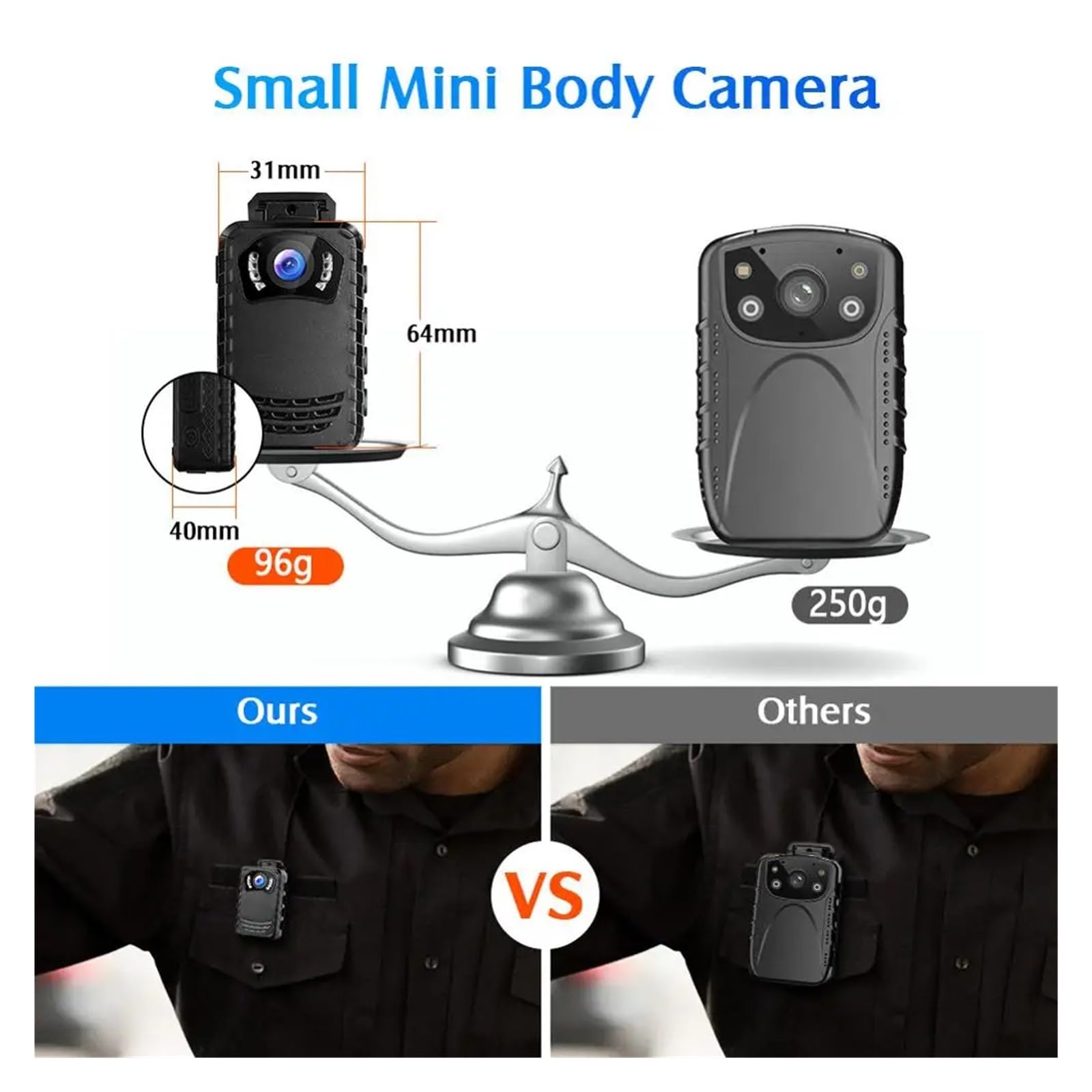 N9 1296P Body Cam 256GB Registrazione Videoregistratore for telecamera indossabile for mini di sicurezza for visione notturna della polizia