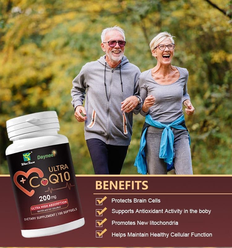 CoQ10 200mg Softgels with Vitamin E–High Absorption Coenzyme Q10 Supplement for Heart Health&Cellular Energy Support, Non-GMO, Gluten-Free, 100 Softgels