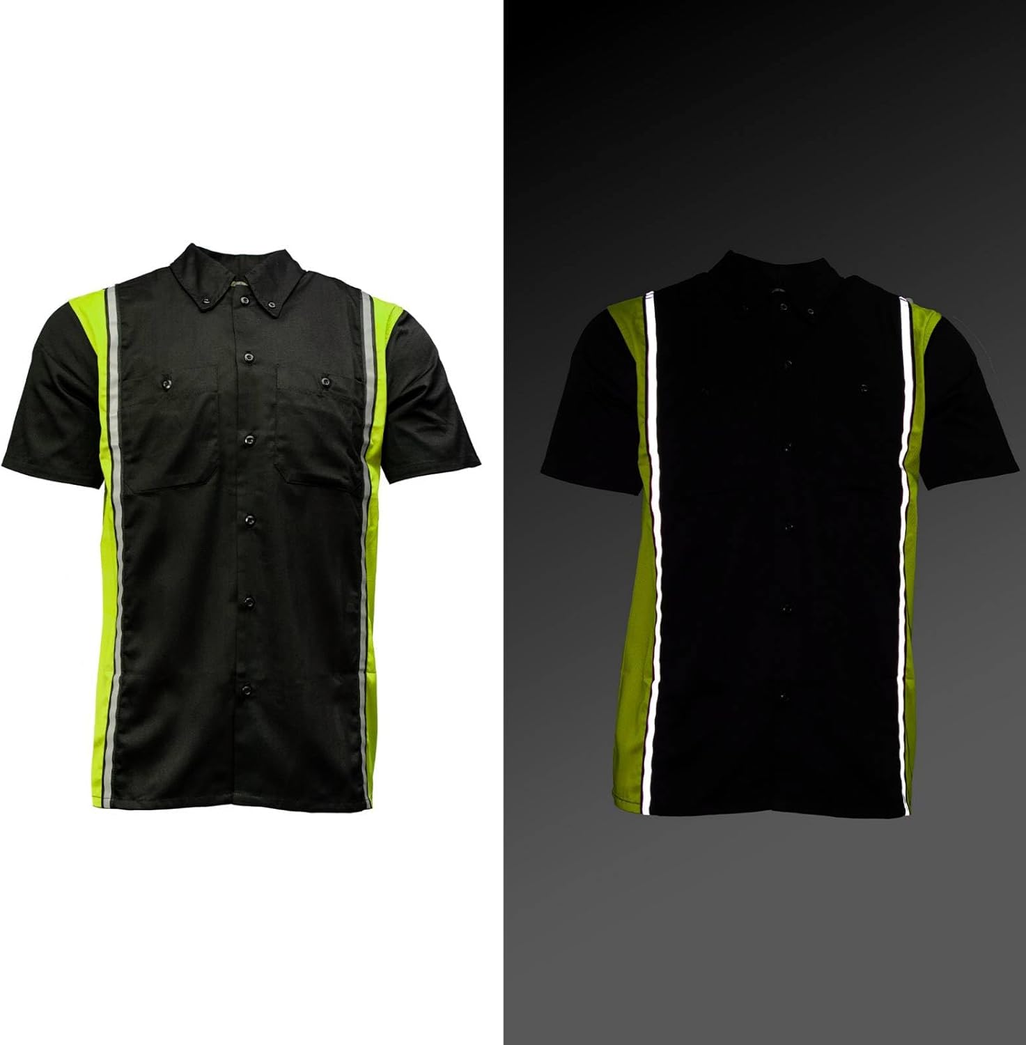 Milwaukee Motorcycle Clothing Co. MDM11611 Men's Black and Neon-Green Button Up Mechanic Shirt w/Reflective Stripe - Image 6