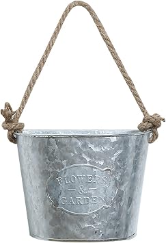 BEIJIALY Galvanized Metal Wall Planter, Metal Wall Flower Bucket, Rustic Metal Hanging Wall Vase Planters, Iron Tin Flower Holder with Rope for Garden Flower PotSliver