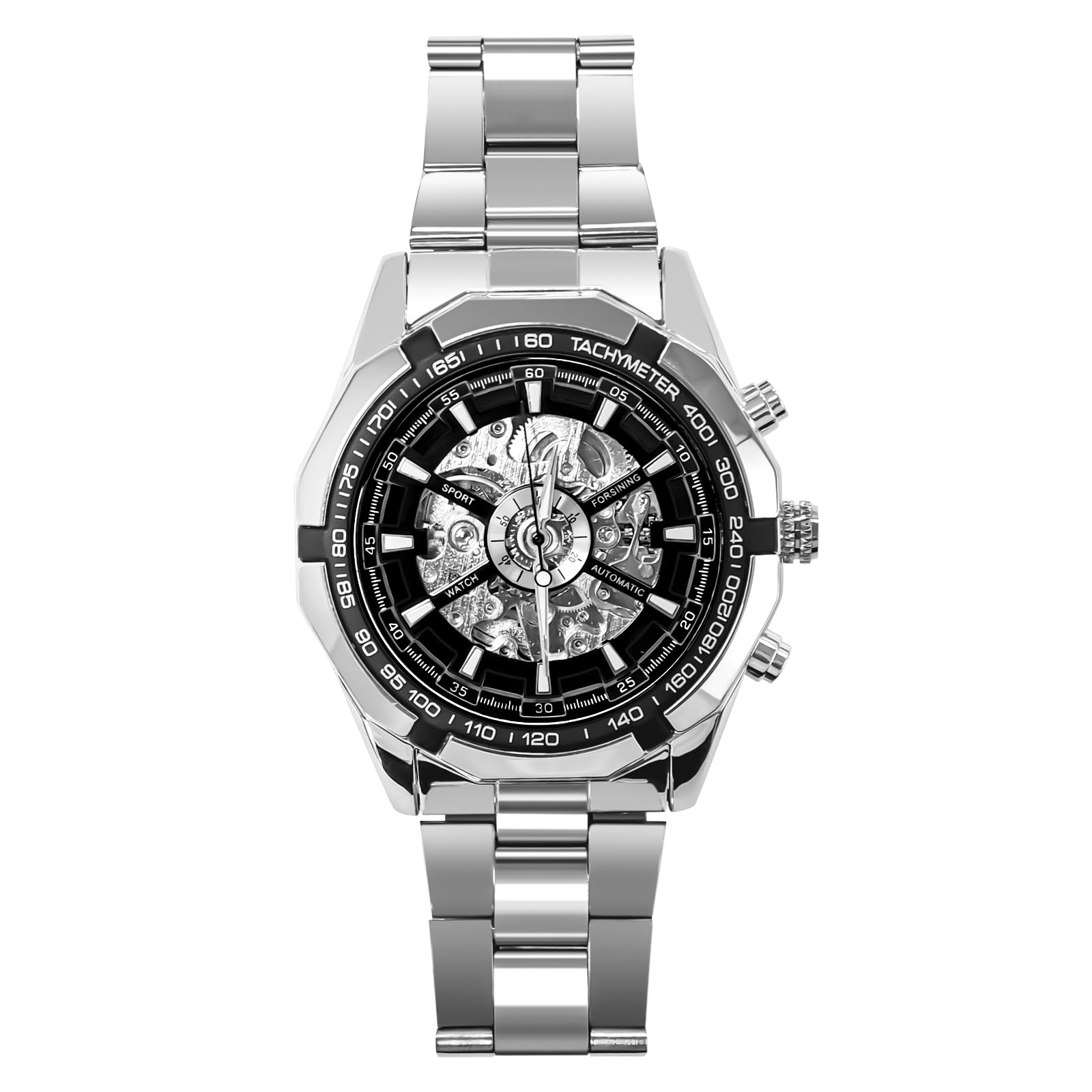 Gute Mens Watches, Mechanical Skeleton Stainless Steel Waterproof Automatic Self-Winding Watch for Men, Luxury X Dial Steampunk Wrist Watch