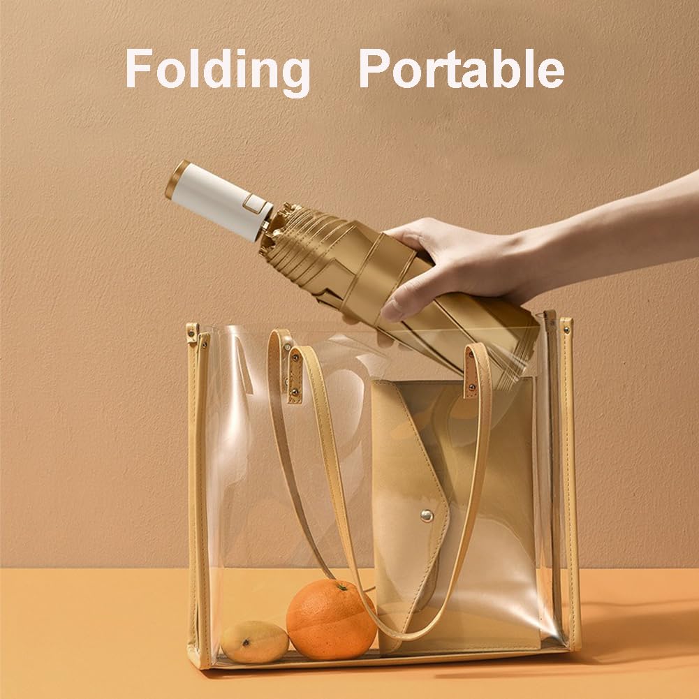 LCY Parapluie pliable automatique anti-UV, doré, petit parapluie léger et compact pour le soleil et la pluie