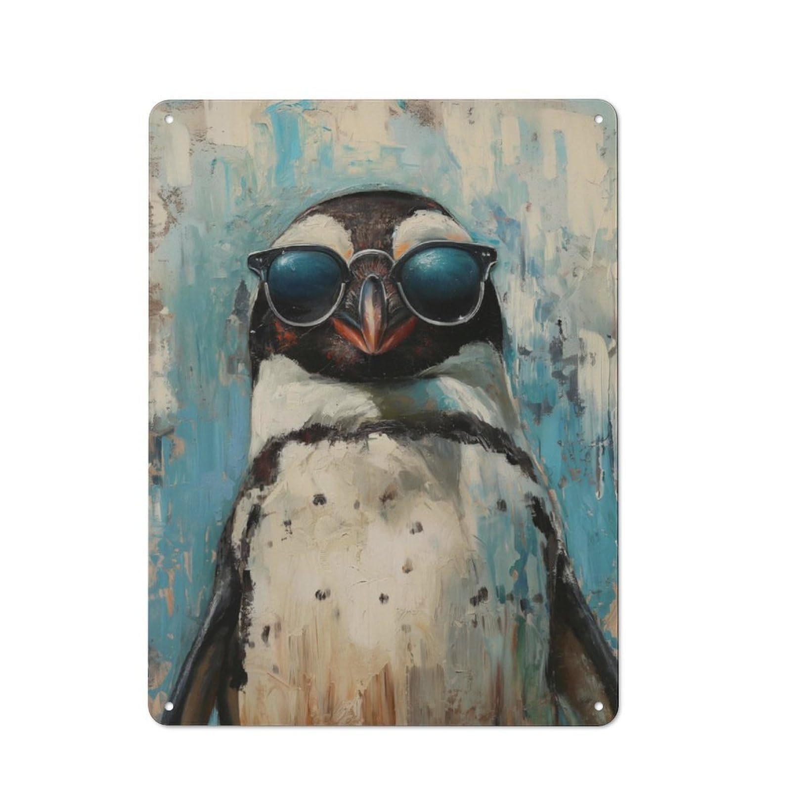 Junmoney Cool Penguin Sunglasses Tin Sign 40X30cm For Workshop Wall, Retro Wall Decor, Suited To Metal Sign Collectors