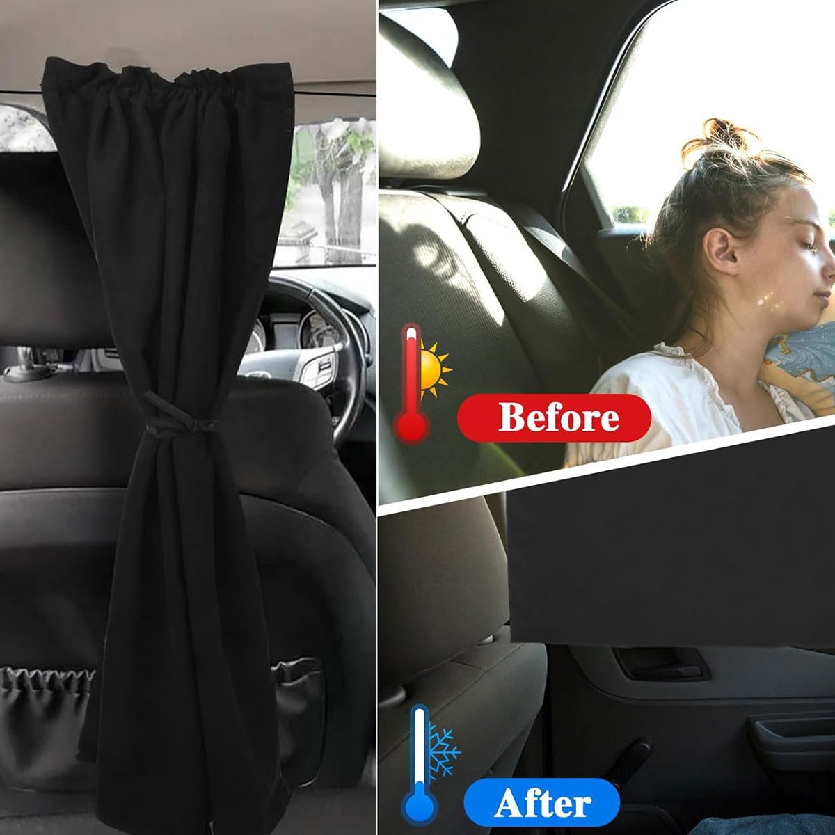 Set di 3 Tende Divisorie per Auto, Tenda Divisoria per Seggiolino Auto, Front Rear Divider Privacy Curtains Schermo Isolante, Tendine Parasole Oscuranti per Autos per la Maggior Parte Delle Autos