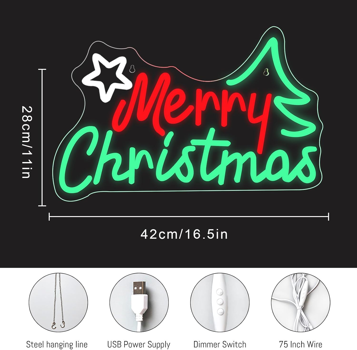 Merry Christmas Neon Sign Christmas LED Signs Dimmable Neon Light Signs Wall Decor Merry Christmas Light Up Sign for Xmas Party Neon Wall Signs Decor Gifts