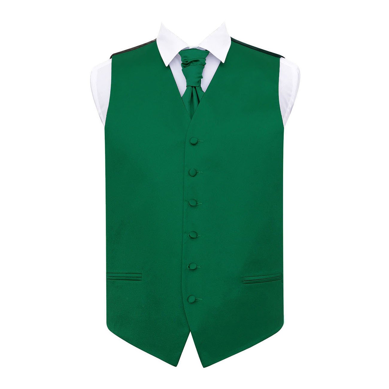 Dqt Men's Emerald Green Plain Satin Waistcoat & Pre-Tied Scrunchie Cravat Set (2Pc) - Wedding, Business & Formal - 44" (2Xl)