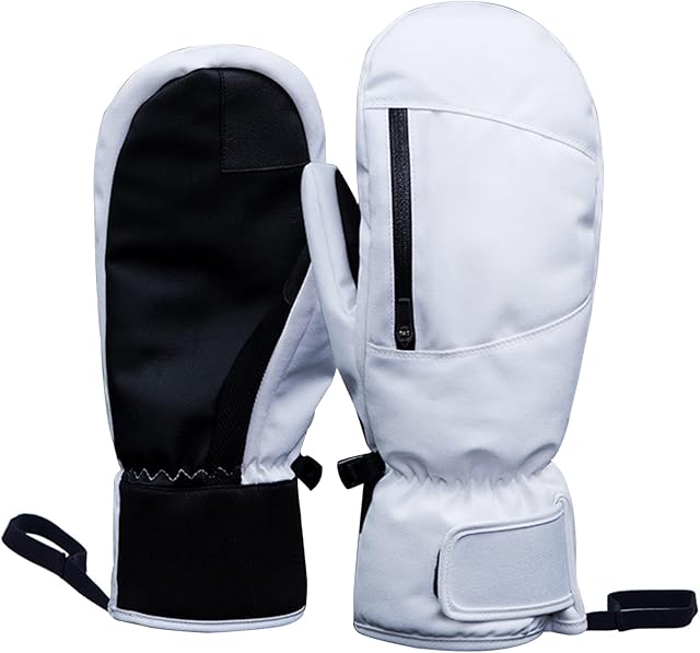 Bseical Ski Mittens Women Waterproof, Golf Mitts Men, Ski Gloves Ladies, Thermal Gloves Touch Screen, Cotton Winter Gloves Touchscreen Unisex With Zip Pocket Sport Cycling Mtb Running Extra Warm