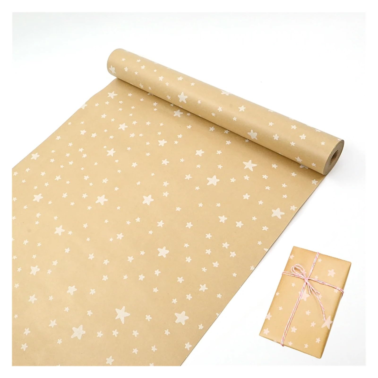 1 Rolle Geschenkpapier mit Sternenmuster, Geschenkpapierrolle for Weihnachten und Geburtstage, braunes Kraftpapier for Geburtstag und Weihnachten