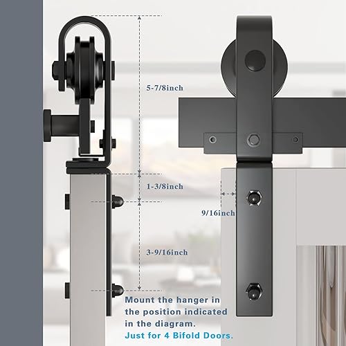 Vista 29 de DonYoung Kit de herrajes para puerta de granero plegable de 40 pulgadas para 2 puertas, rodillo de montaje lateral resistente para un deslizamiento
