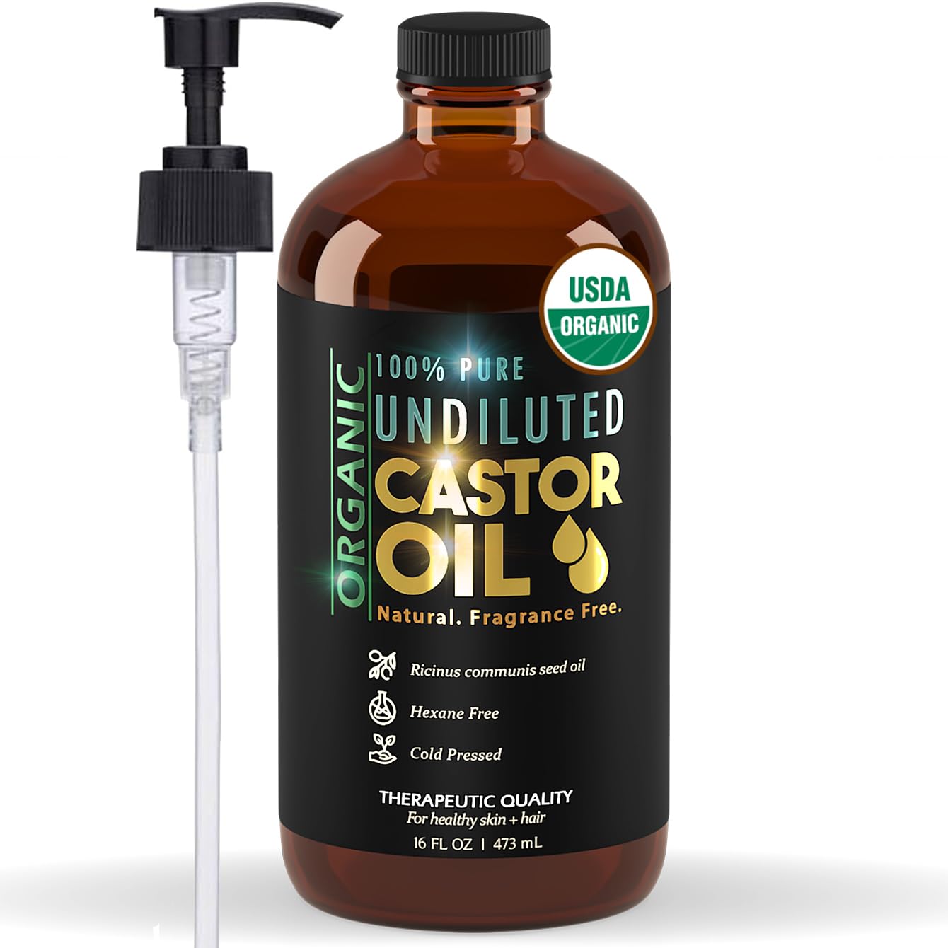 BALM OF GILEADOrganic Castor Oil for Skin Hydration - Therapeutic Cold Pressed, USDA Certified 100% Pure, Glass Bottle - 16 oz Unrefined, Hexane Free, Castor Oil for Hair & Eyelashes GrowthUSDA Organic