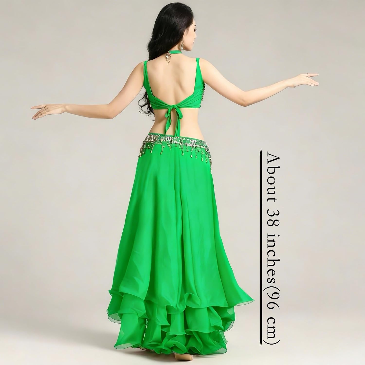 Women's 3-Layer Chiffon Hem Big Swing Skirt Belly Dance Spanish Long Skirts