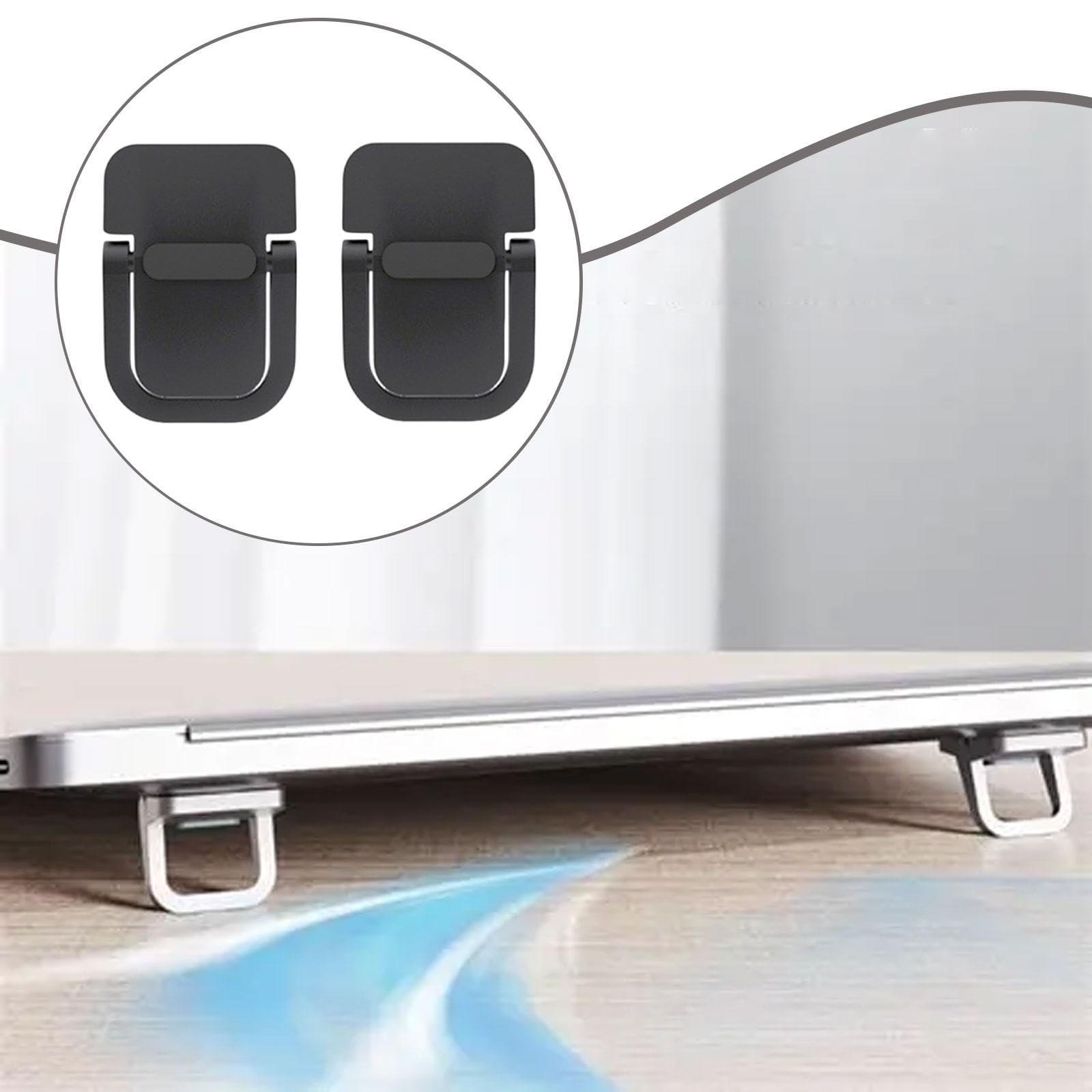 2 soportes de aleación de zinc para laptop, elevador ergonómico portátil para refrigeración y apoyo, patas ajustables para laptop, diseño negro elegante para uso doméstico y oficina