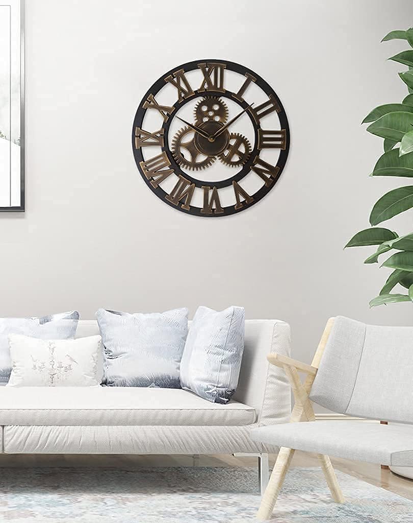 18 Inch Outdoor Garden Wall Clock Retro Nostalgic Roman Numeral Fashion Gear Clock Waterproof Mute Garden Terrace Patio Decoration