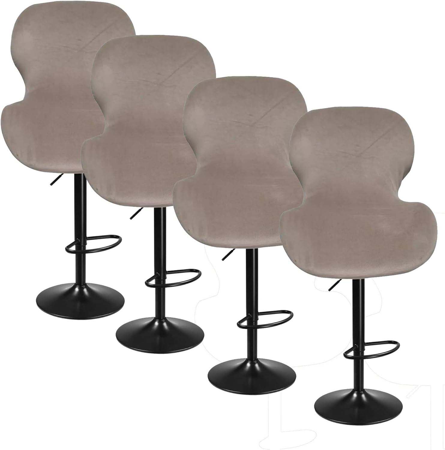 Stretch Velvet Bar Stool Chair Covers Set of 2/4/6/8 Kitchen Swivel Stools Slipcovers Curved Short Back Chair Covers Chair Protector Covers for Counter Bar Office Pub Kitchen Hotel(Brown B,4PCS)