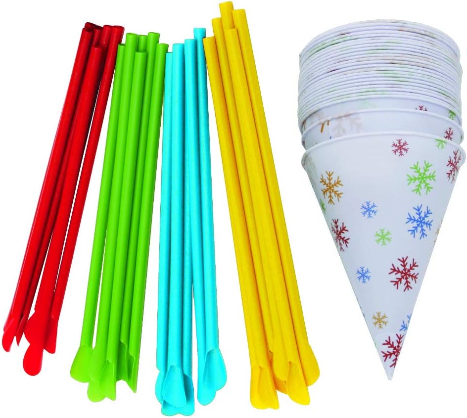 Time for Treats VKP1125 Snow Cone Cups and Spoon Straws 25-Pack, Multicolor