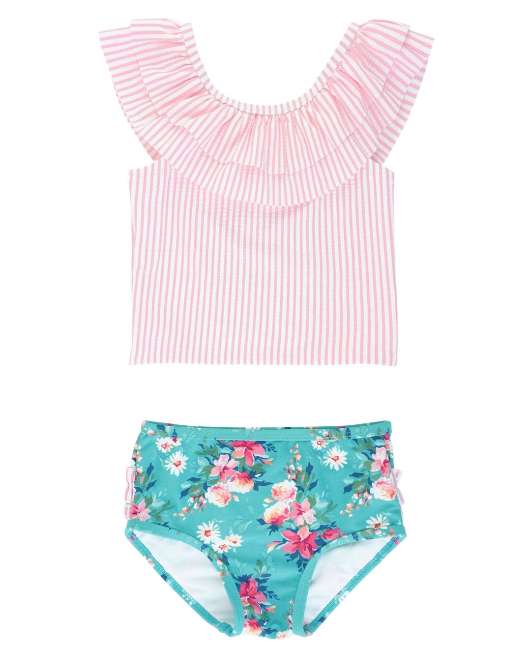 RuffleButts Girls Cropped Peplum Tankini 2 Piece Swimsuit w/Ruffles