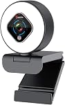 Streaming 1080P Webcam avec lumière de bague et double microphone, webcam avec 5 Zoom numérique de niveau,Autofocus avancé, Luminosité réglable, Angetube 962 USB FHD Caméra Web pour Gaming Xbox Google Meet