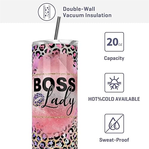 Miniatura 5 de Vaso delgado de 20 onzas con tapa y popote, regalos para mujer, regalos de cumpleaños para mamá, taza de viaje para amigos, acero inoxidable, doble