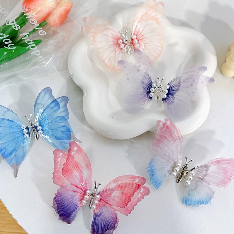 Miniatura 2 de 3 pinzas para el cabello de mariposa 3D, clip de mariposa grande con perlas, las alas pueden vibrar hacia arriba y hacia abajo, accesorios