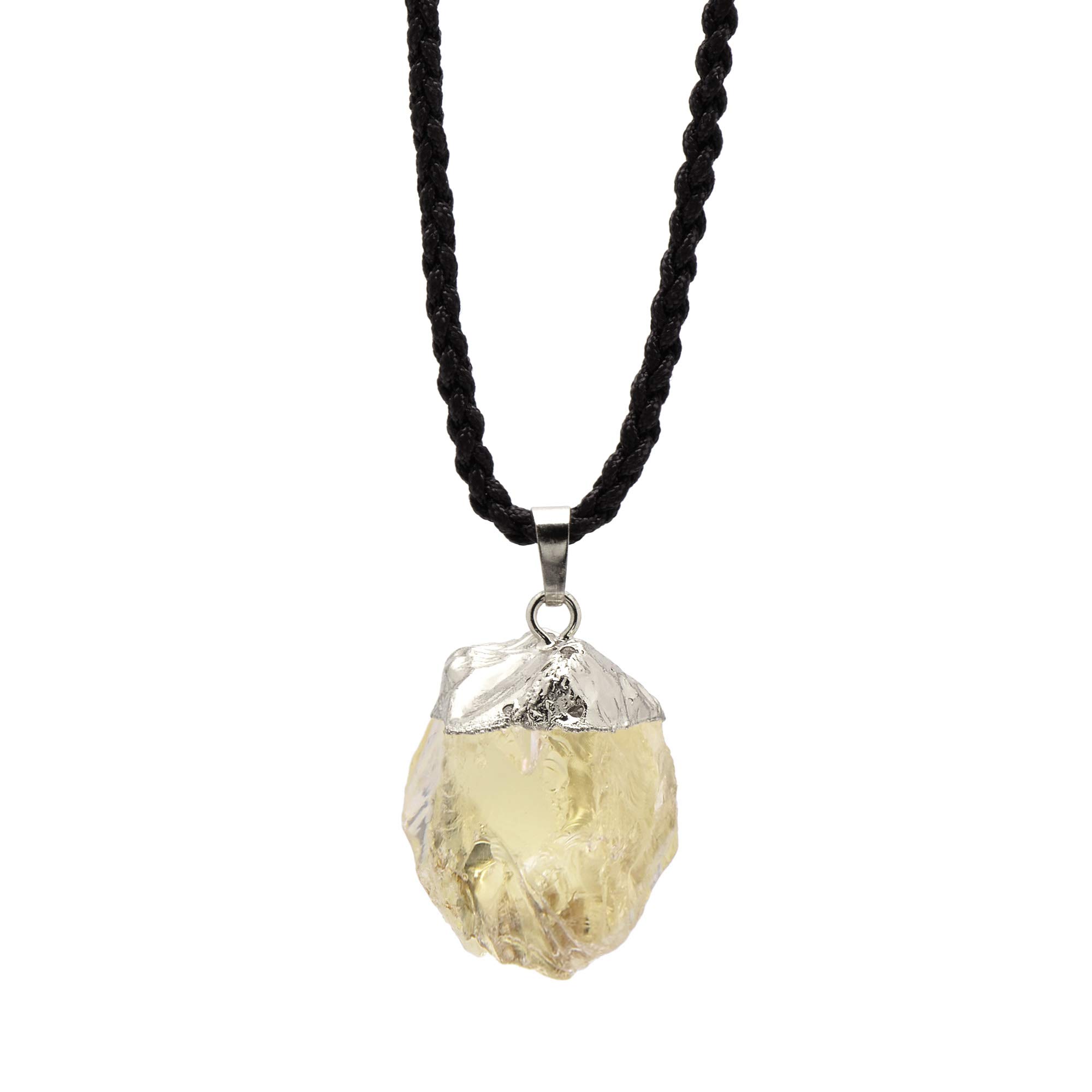 Paialco Natural Lemon Quartz Rough Stone Healing Crystal Pendant Necklace