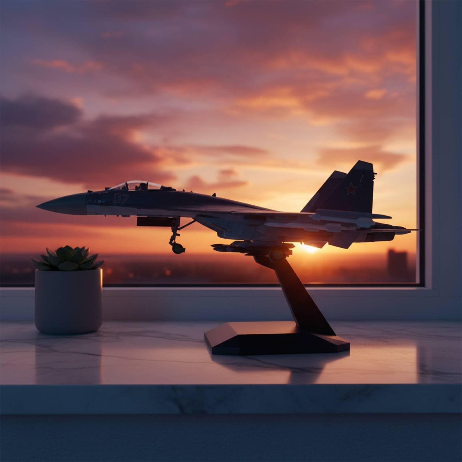 Aereo Su-35 Modello Caccia Miniatura Pressofuso Lega con Dettagli Fedele E Supporto Espositivo Adatto per Scrivania Ufficio Libreria Sala Hobby