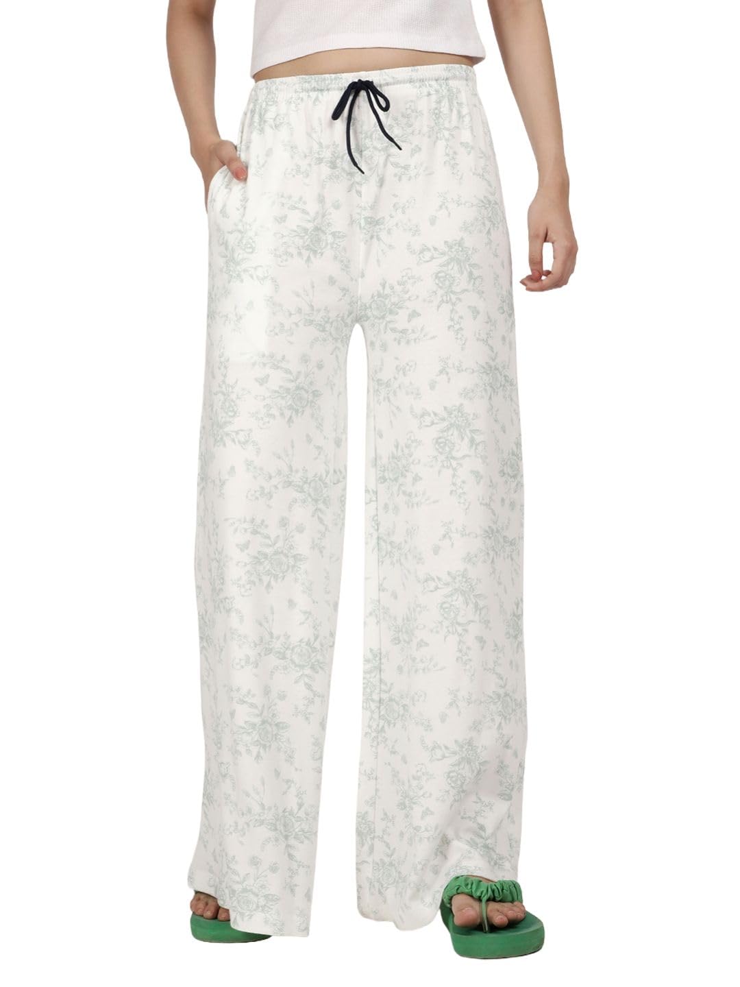 esplendido Women pyjama pure cotton relaxed fit Wide-leg loungepant (Off white;XL)-picture-35