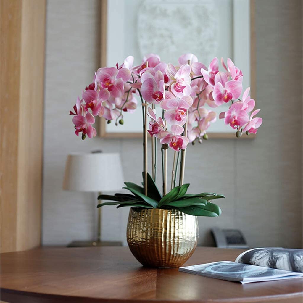 Künstliche Blumen, künstliche Blume in Vase, künstliche Blume mit 5 Köpfen, rosa Phalaenopsis, künstliche Blume für Zuhause, Hochzeit, Party, Tischdekoration, Plastikblume, Heimdekoration