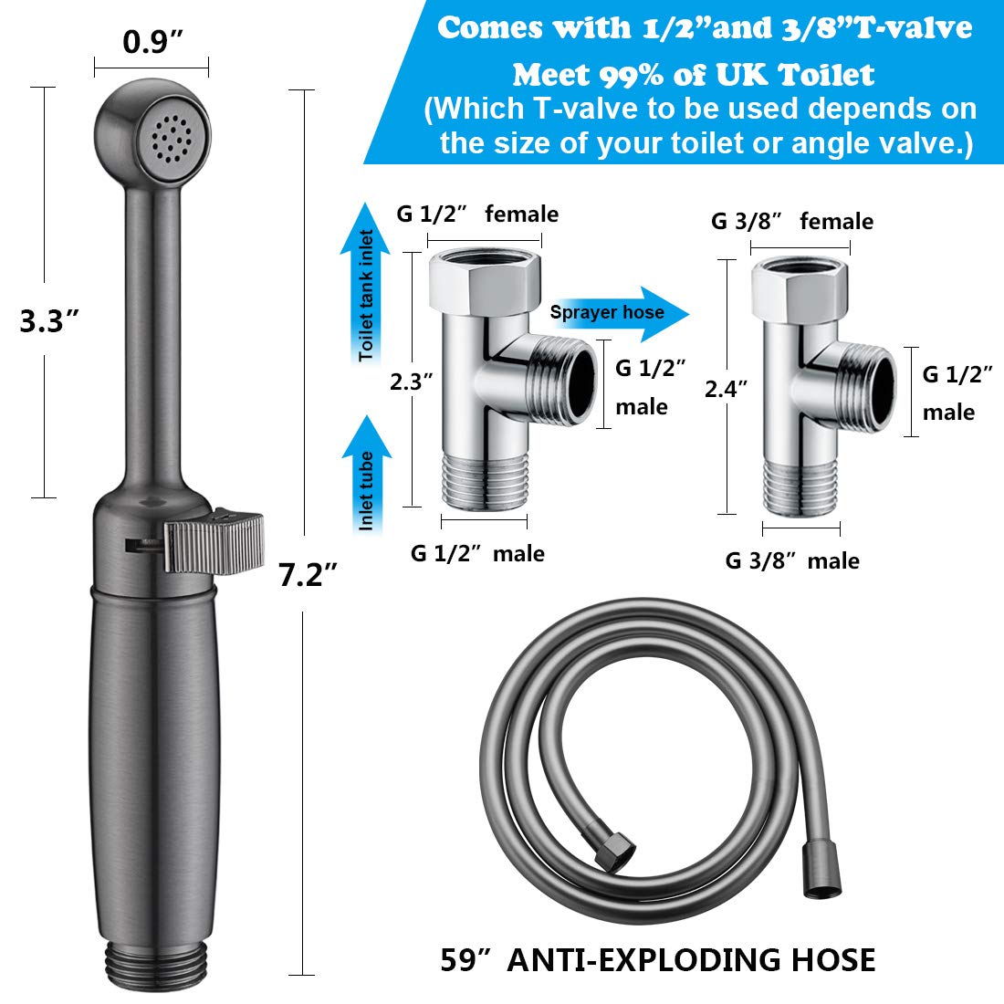 SonTiy - Spray per bidet per WC, con pressione regolabile, per bagno, pannolino, igiene personale, bagno per animali domestici, pulizia pavimento o auto, Colore canna di fucile