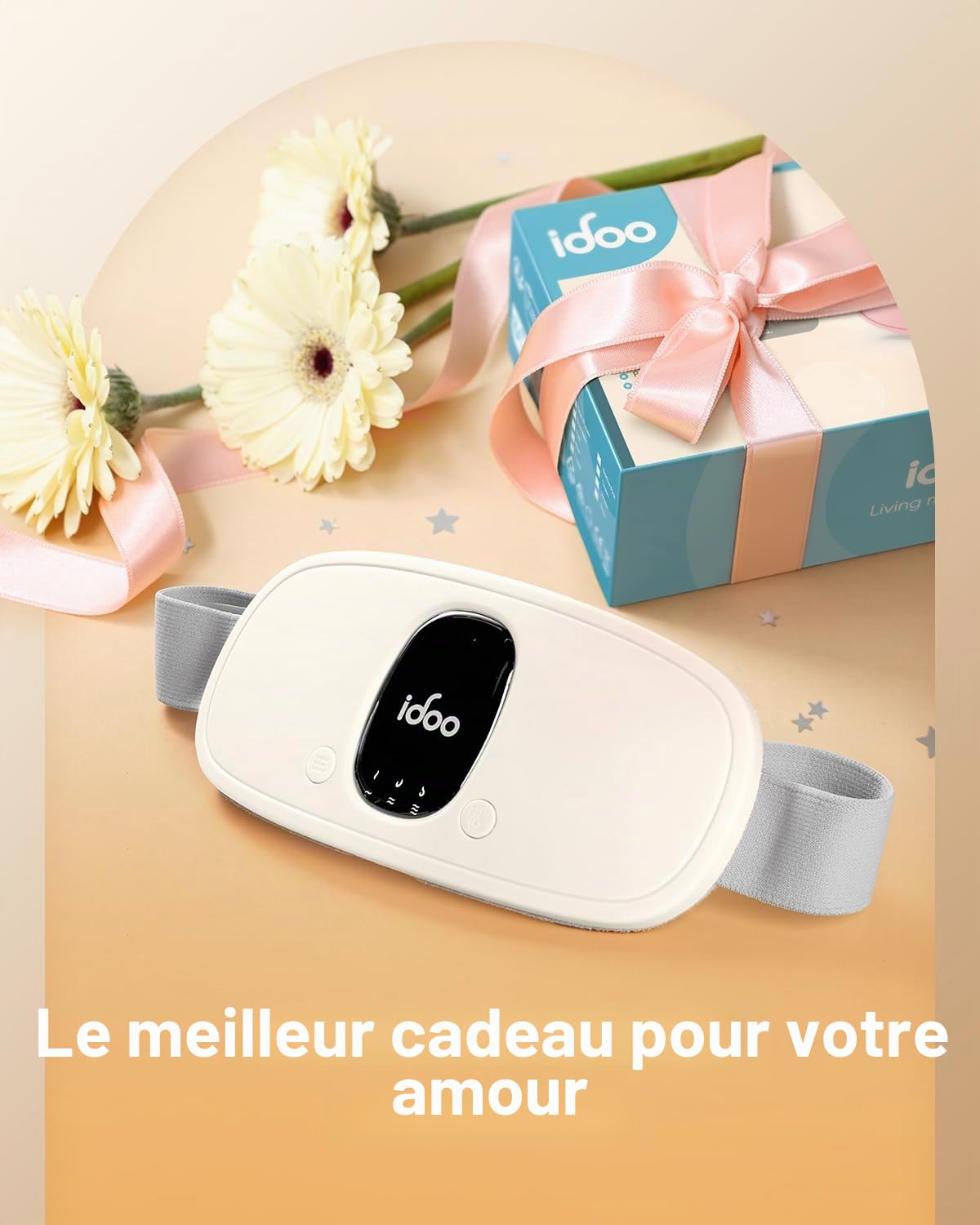 iDOO Ceinture Chauffante Regle Douloureuse,Ceinture Menstruelle Chauffante, électrique Ceinture Chauffante pour Crampes avec 3 Niveaux de Chaleur et Massage, Cadeaux pour Filles et Femmes, Blanc