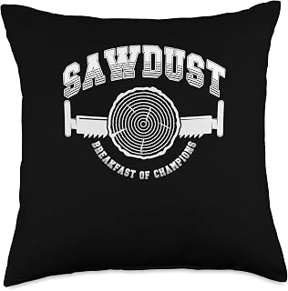 Sawdust Breakfast Of Champions Lumberjack Gift Sawdust Breakfast of Champions | Lumberjack Woodworker Throw Pillow, 18x18, Multicolor