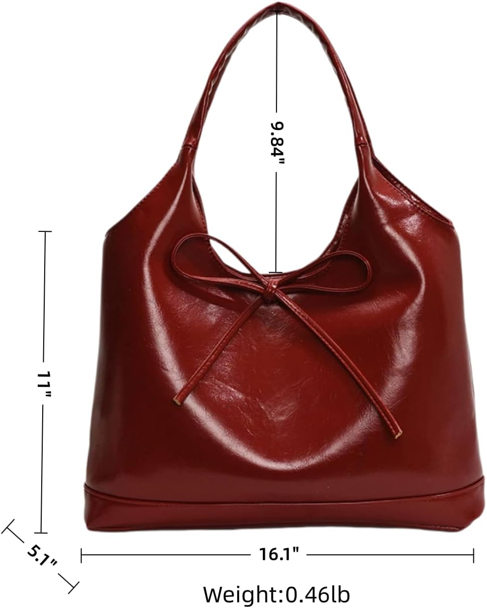 Large Slouchy Shoulder Bag for Women Bow Tie Purses Casual Pu Handbags for Work Travel