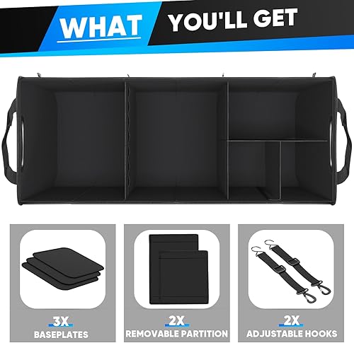 Miniatura 8 de Simniam Organizador grande para maletero de automóvil, con 5 compartimentos organizadores de maletero y SUV de almacenamiento, asa reforzada,
