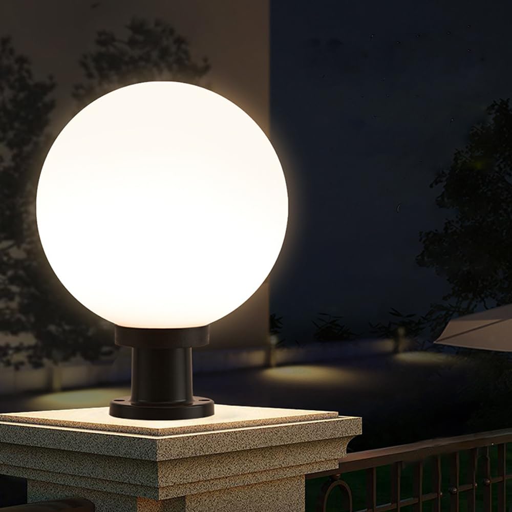 Mengjay Moderno Farol de Pie Exterior E27, Lámpara de Jardín con Columna Acrílica, Impermeable para Sobremuro, Negro, Luz de Pedestal para Terraza Patio (20cm)