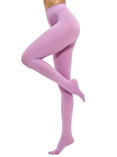 CozyWow Women's 80D Soft Opaque Tights, High Waist Solid Color Womens Tights with 30+ Colors - X-Small - Lavender