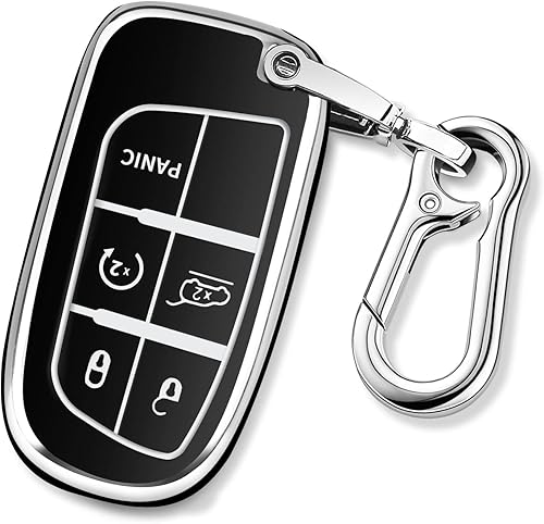 QBUC Funda para Llavero de Jeep con Llavero Protección TPU Estuche de Llave Compatible con Llave Inteligente Grand Cherokee Renegade Compass