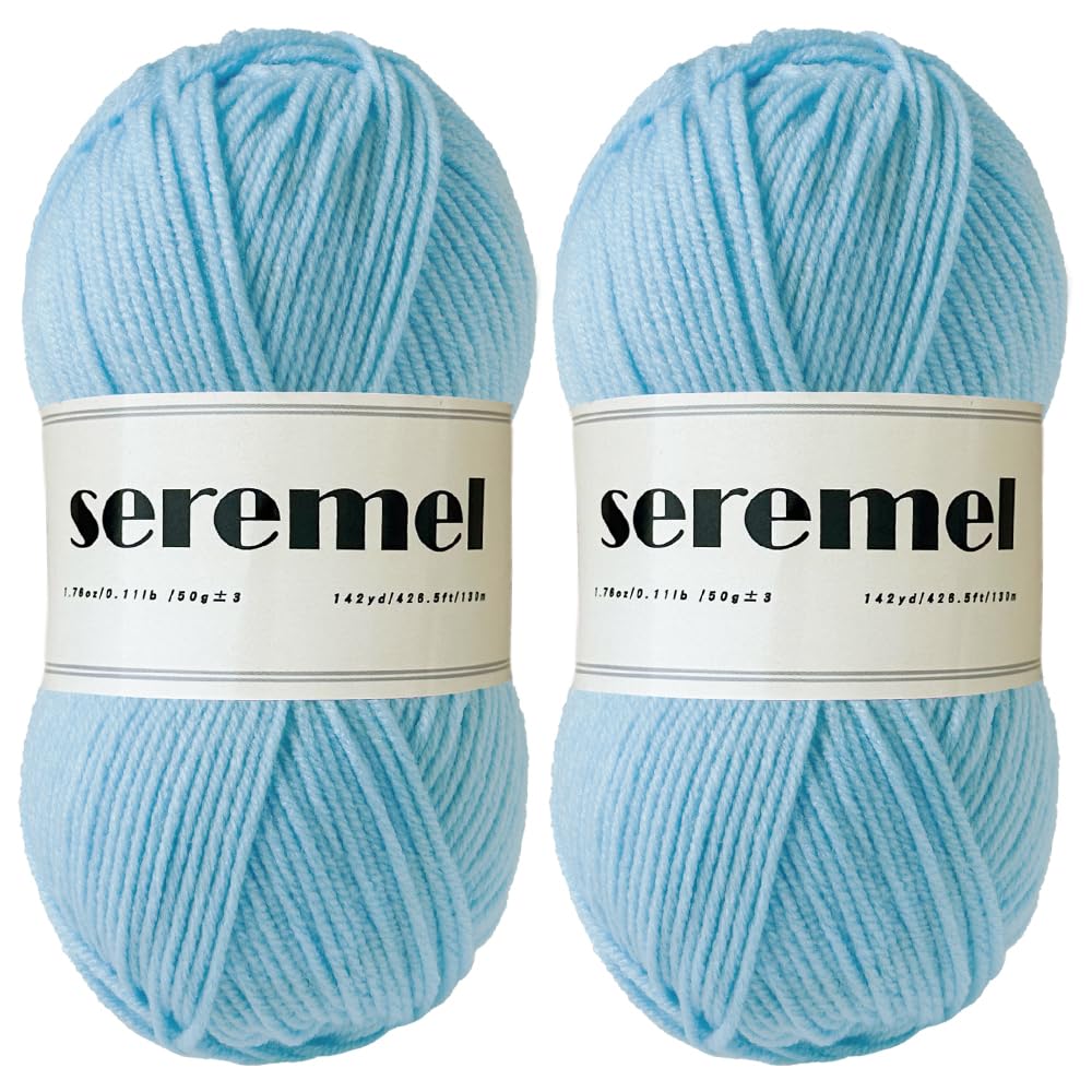 seremel 4Ply Acrylic Soft Yarn 2 Balls 1Pack, 2 Pcs Crochet Yarn Total 100g (3.4oz) / 260m (280Yds), Crocheting/Knitting #4 Medium Yarns, Worsted
