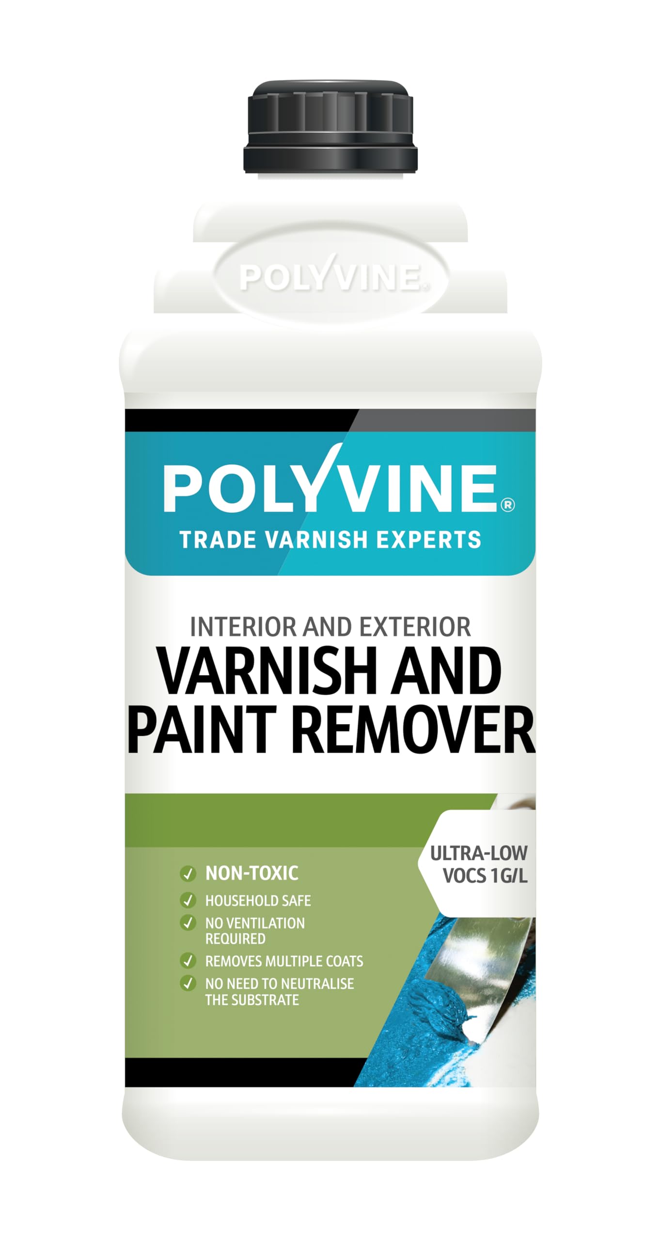 Polyvine Semi-Gloss Varnish And Paint Remover – Interior & Exterior Non Toxic Paint Remover & Varnish Stripper – Household Eco Safe Removal Of Multiple Layers From Masonry, Brick, Wood, Furniture & More - 2L